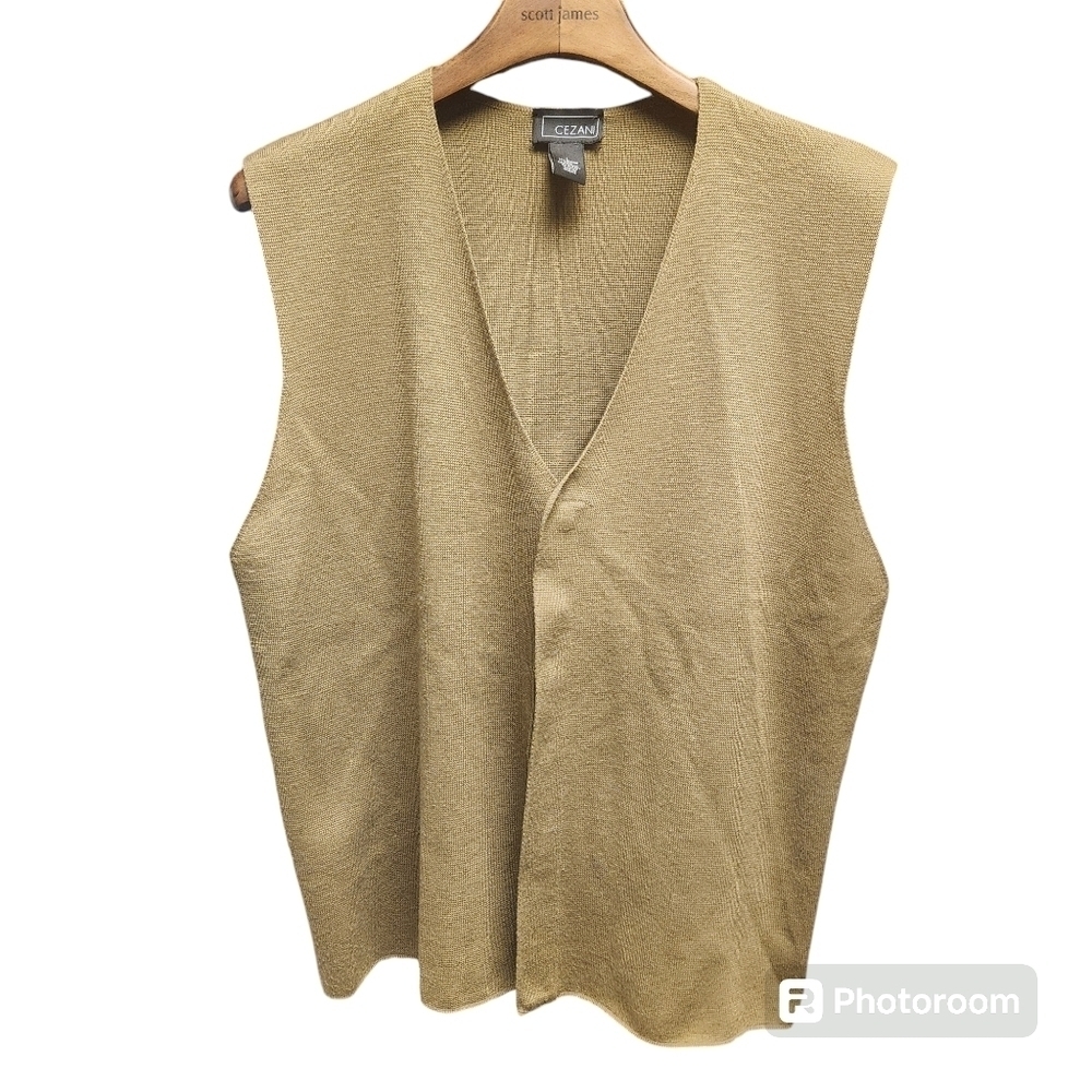 Cezani Wool Sleeveless Button Front Camel Cardigan Sz.L